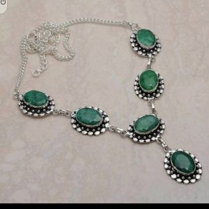 New simulated emerald sterling silver necklace
